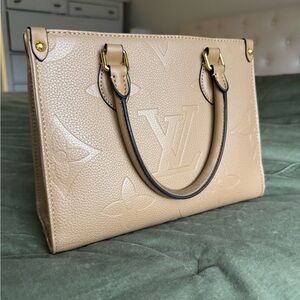 Small tan handbag, designer lookalike